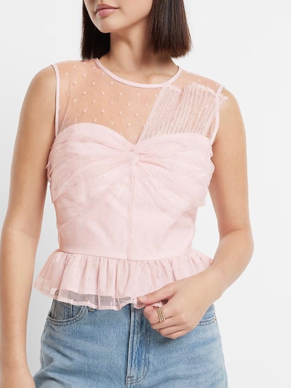 EXPRESS Tulle Polka Dot Twist Front Tank Top